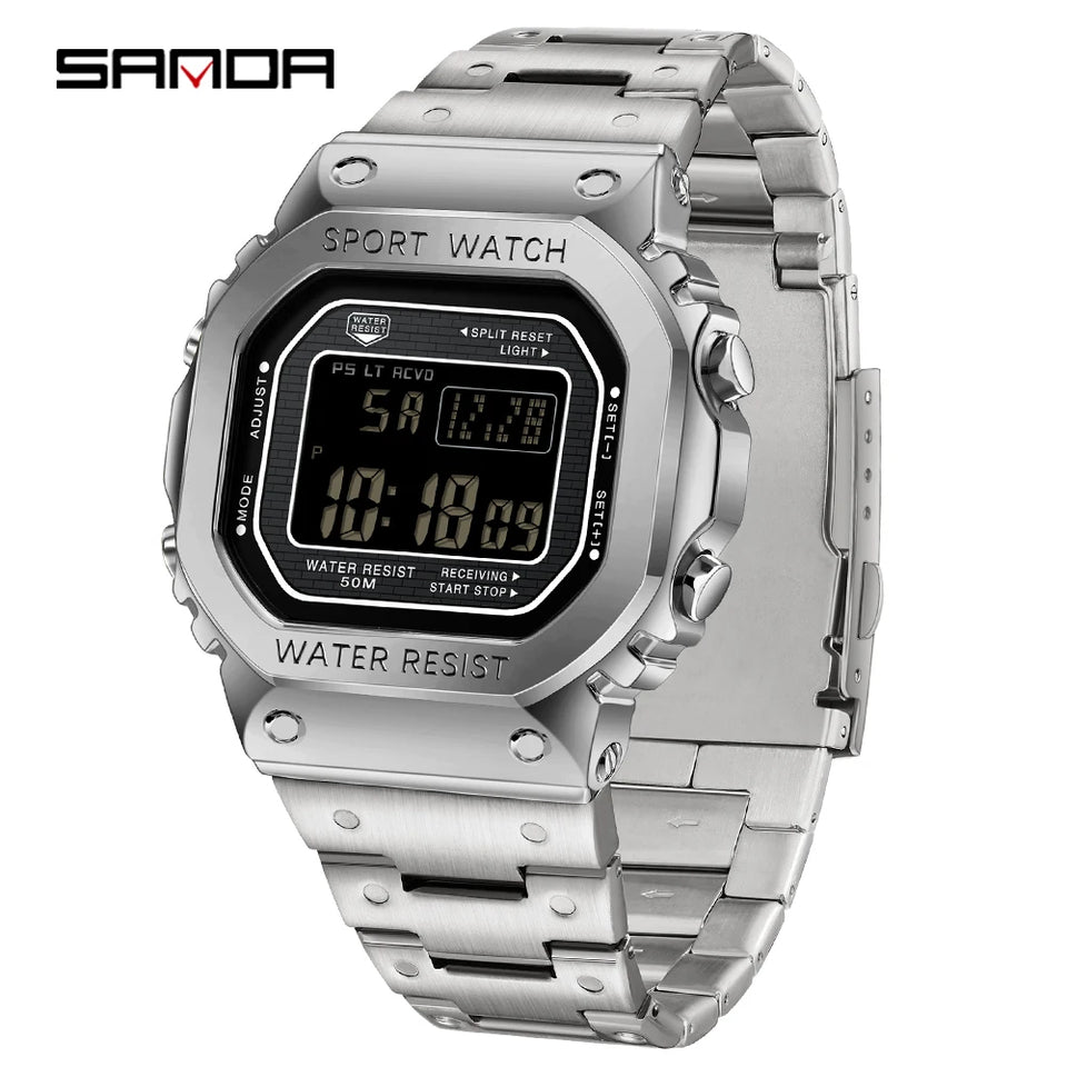 SANDA 2162 Men's Electronic Digital Watch Countdown LED Electronic Night Light Sports Waterproof Men's Electronic Watch