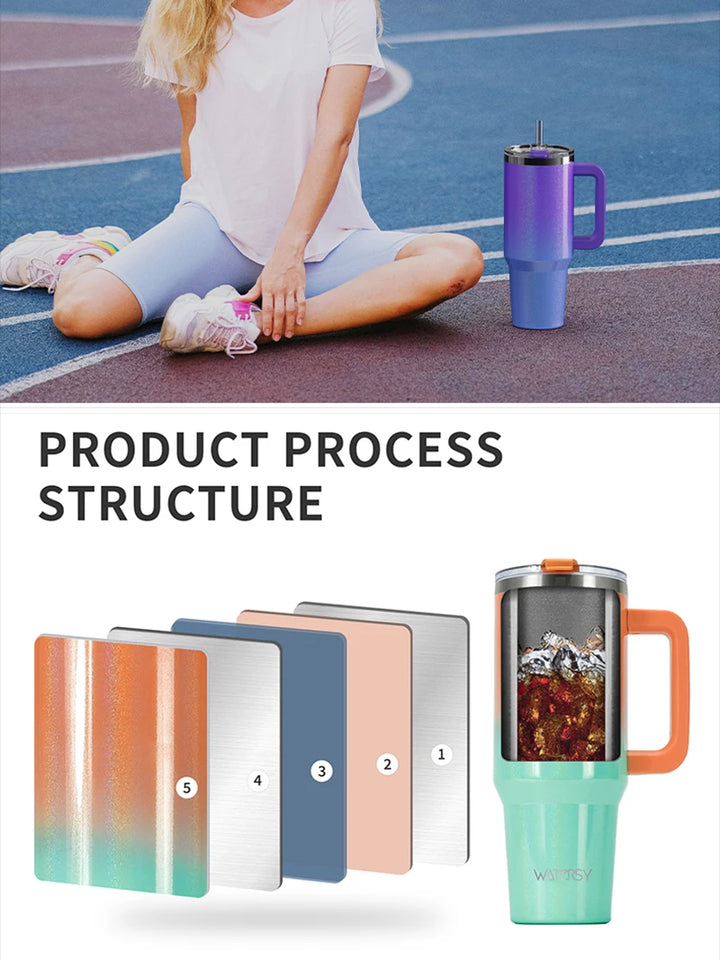 WATERSY 30oz/40oz Stainless Steel Thermal Cup Large Capacity Tumbler with Handle & Straw Insulated Mug Travel for Coffee