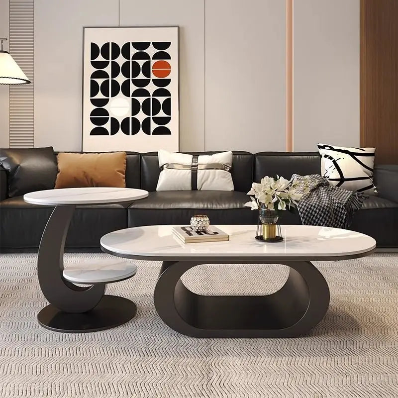 Italian minimalist new rock slab coffee table living room home simple modern high-end combination light luxury oval tea table