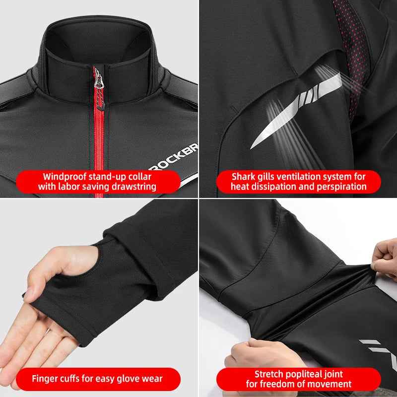 ROCKBROS Winter Bicycle Jackets Keep Warmer Windproof Thermal Fleece Bike Jersey Coat Sports MTB Road Riding Cycling Jacket Tops