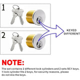 2Pcs Brass Mortise Cylinder Locks with 2 SC1 Keyway Keys fit Standard Commercial Door Replacement Lock (1 1/8" Inch)