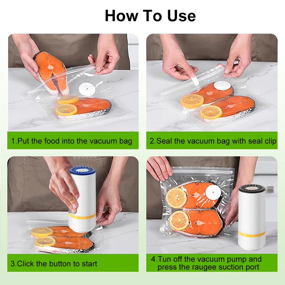 Mini Vacuum Sealer Pump Automatic Electric Air Pump Food Fresh-Keeping Handheld Sealing Pump with BPA-Free Vacuum Packaging Bag