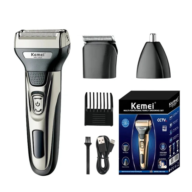 Kemei KM-1429 3 in 1 Electric Beard Shaver Professional Nose Trimmer Detachable Blade Mens Multifunctional Hair Cutting Machine