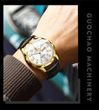 BINBOND New Fashion Mens Casual Sports Watches For Men Retro Big Dial Quartz Watches Classic Leather Business Men Watches B5663