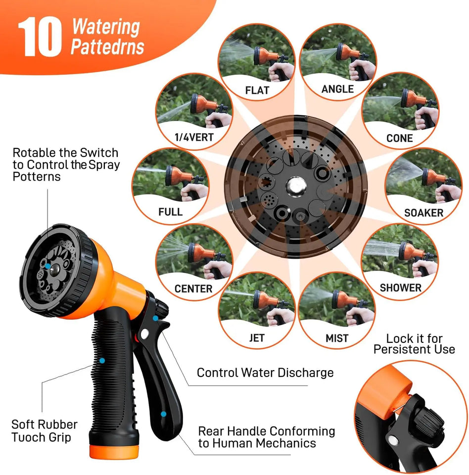 Garden Hose Stainless Steel Water Hose with 10 Functions Adjustable Spray Nozzle Heavy-Duty Metal Garden Hose for Yard Lawn