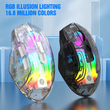 Aesthetic Clear Wireless Mouse for Women RGB Glow Tri-Mode Bluetooth Rechargeable Gaming Mouse for Laptop PC Office