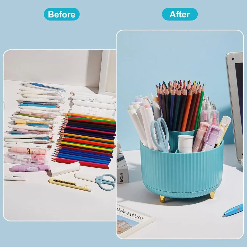 360 Degree Rotatable Pen Holder, 5 Slots Office Desk Organizer, Pencil Holder for Desk Multi-Functional Pencil Cup Desktop Stati