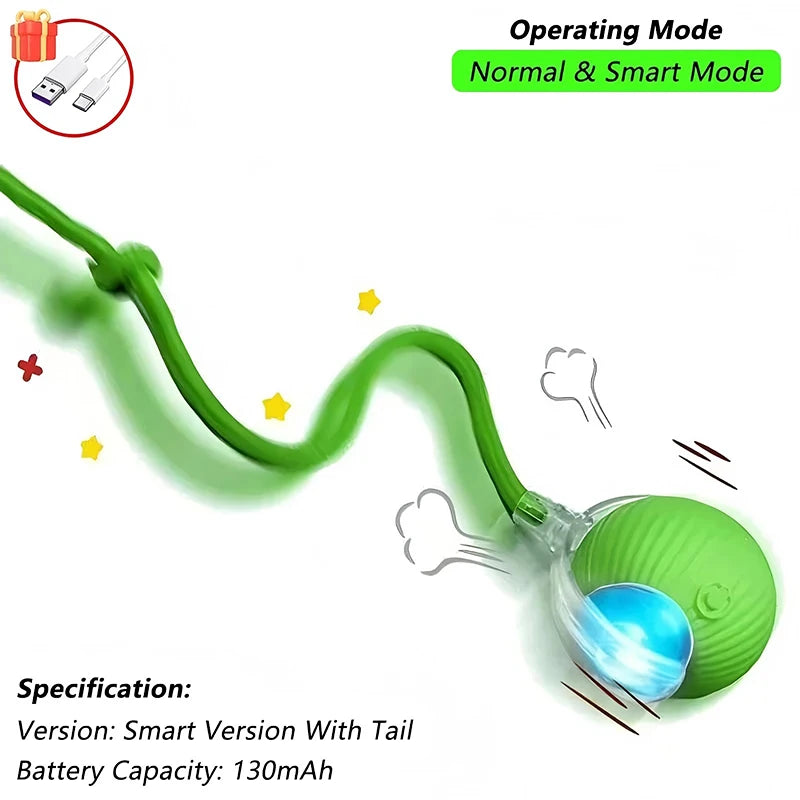Cat Toys Automatic Rolling Ball Faux Tail Rechargeable Smart Pet Interactive Ball Electric Toy Dog Cat Training Imitate Mouse