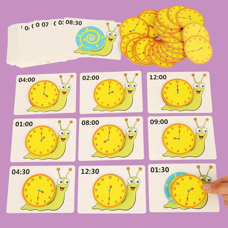 Montessori Toy Snail Clock Educational Toys Hour Minute Second Cognition Matching Puzzle Toys Kids Early Preschool Teaching Aids