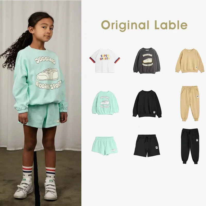 MR In Stock 2024 New Mini Spring Summer Kids Sweatshirt Pants Suit Boys Solid Color Printing Sweatshirt Panda Print Girls Suit