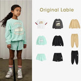 MR In Stock 2024 New Mini Spring Summer Kids Sweatshirt Pants Suit Boys Solid Color Printing Sweatshirt Panda Print Girls Suit