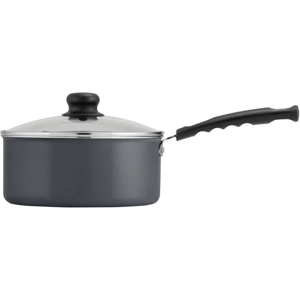 Nonstick Covered Sauce Pan 3 Quart Aluminum Dishwasher Safe Easy Cleanup Stay Cool Handle Tempered Glass Lid Kitchen Cookware