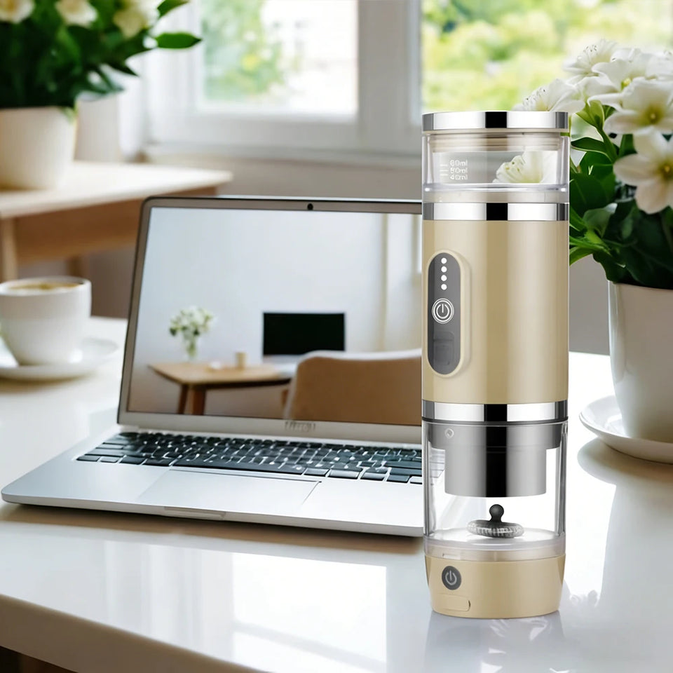 Outdoor camping portable capsule coffee machine, 3-in-1 multi-functional espresso machine with built-in wireless milk frother.