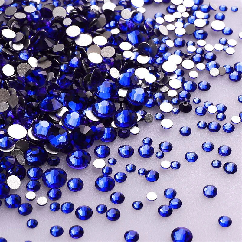 1440Pcs Mix Size Glass Flatback Rhinestone Glitter Crystal AB Round Diamond Non Hotfix Glue On Stone for DIY Nail Art Decoration