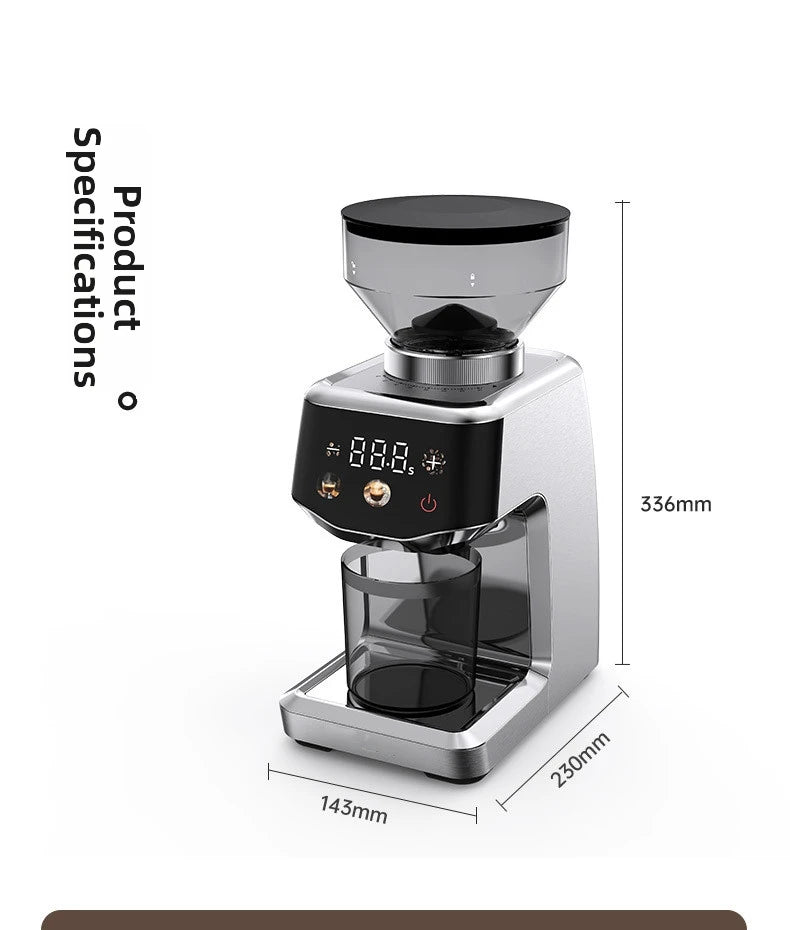 Touchscreen Electric Coffee Grinder - Automatic Commercial & Home Use, Stainless Steel Burr Mill with Dose Control, LCD Display