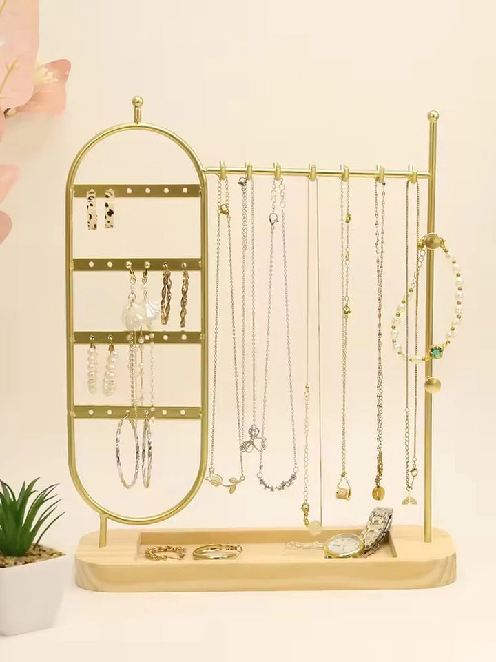 1 desktop solid wood base jewelry rack suitable for organizing and storing watches, earrings, bracelets, necklaces, etc