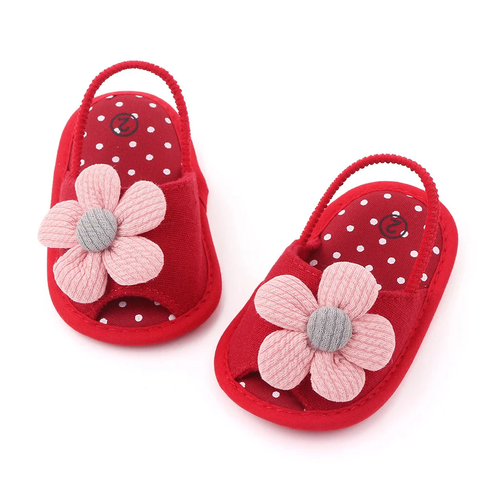 Baby Sandal with Hairband Cute Flower Design Soft Cotton Sandal for Spring and Summer Baby Girl 0-18M