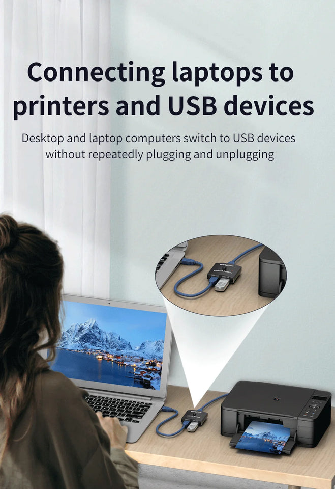 USB 3.0 Switch Selector KVM Switch 5Gbps 2 in 1 Out USB Switch USB 3.0 Two-Way Sharer for Printer Keyboard Mouse Sharing