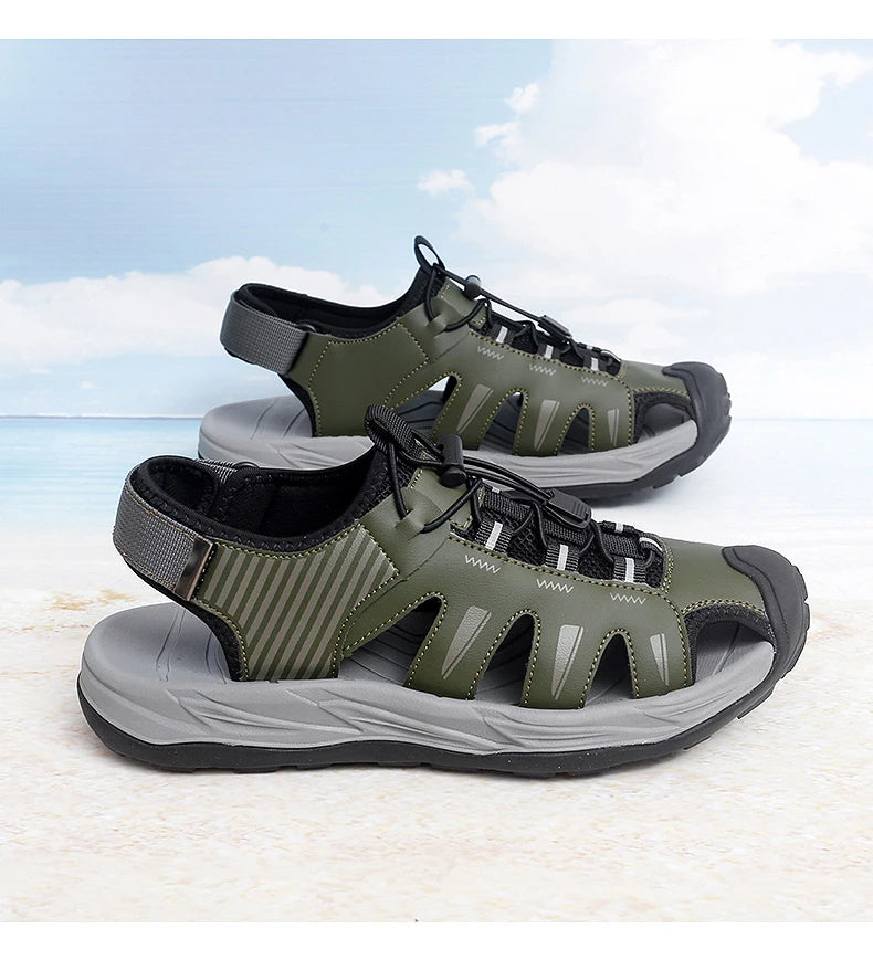 Summer Men's Sandals Beach Shoes Handmade Breathable Design Wading Casual Beach Shoes Lightweight Soft Bottom Outdoor Sandals