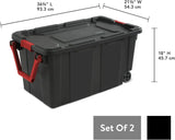 40 Gallon Plastic Storage Box, Wheeled Industrial Tote, Pack of 2
