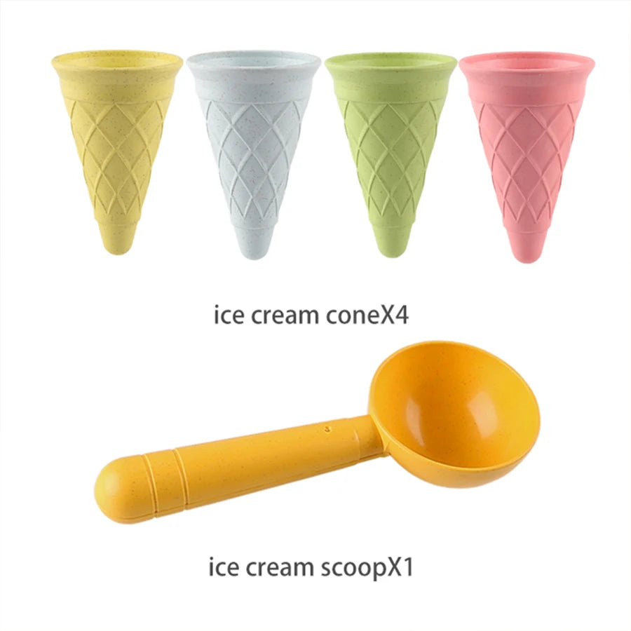 Children Play House Toy Beach Ice Cream Tube Digging Spoon Set Material of wheat straw  Ice Cream Cup Beach Toy