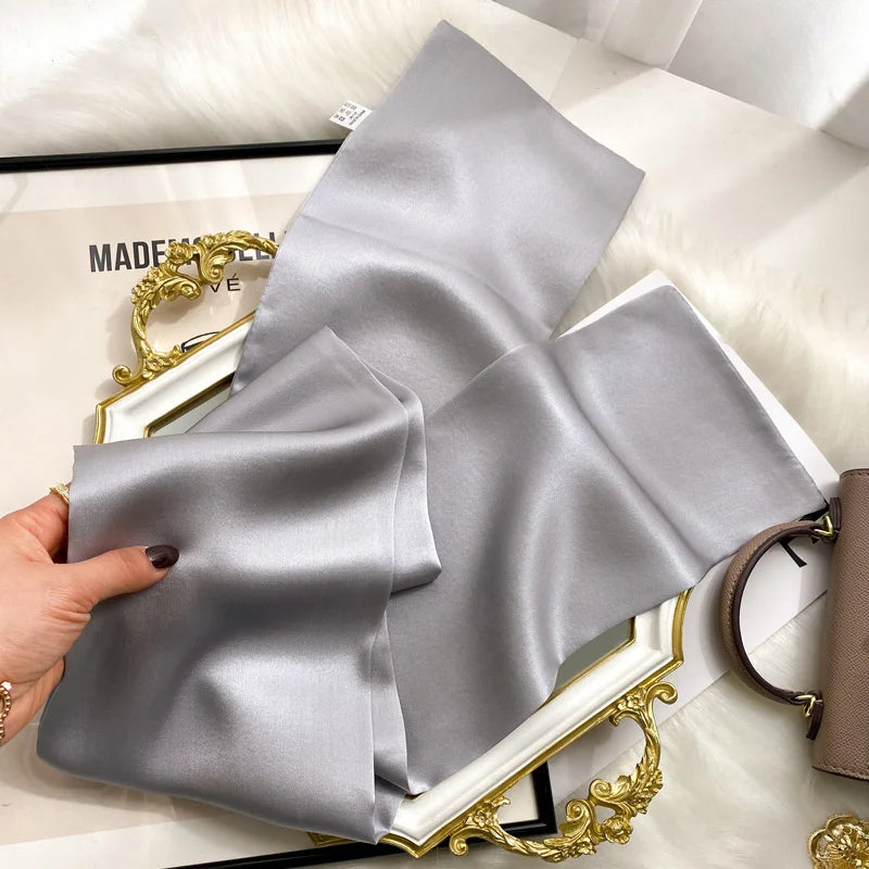 Fashion Design 100% Real Silk Skinny Scarves Handle Bag Ribbons Foulard Tie Hair Band Neckerchief Print Headbands For Women