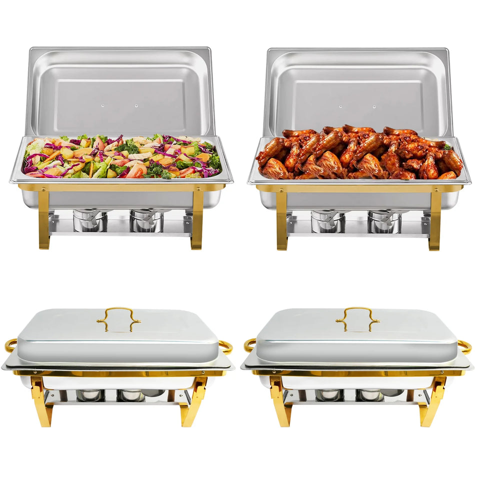2/4Pack Chafing Dish Set Stainless Steel 316 Gold Rectangular Buffet Warmer for Hotel Catering Parties Weddings Outdoors