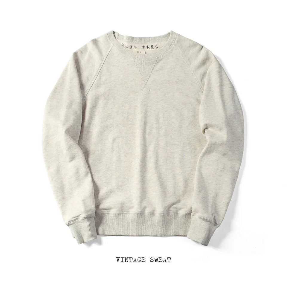 Retro Olive Green Heavy Terry Pullover Sweatshirt Trendy Brand Solid Color Long Sleeve Cotton Men's Loose Retro Trend