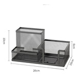 Desktop Accessories Storage Caddy, Black Wire Mesh Desk Organizer with 3 Compartments, Pencil Holder and Storage Baskets