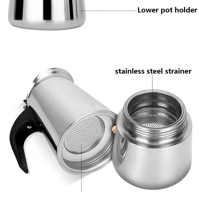 2/4/6/9/12 Cups Coffee Pot Mocha Espresso Latte Stovetop Filter Stainless Steel for Kitchen Moka Coffee Maker Coffee Maker Pot