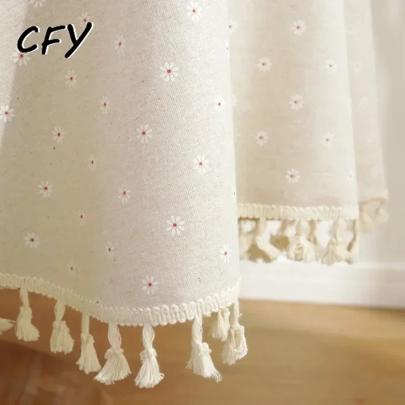 Cotton Linen Nodic Pastoral Black Peonies Black Tassel 150cm Round Tablecloth for Coffee Tables Table Cover Round Table Cloth