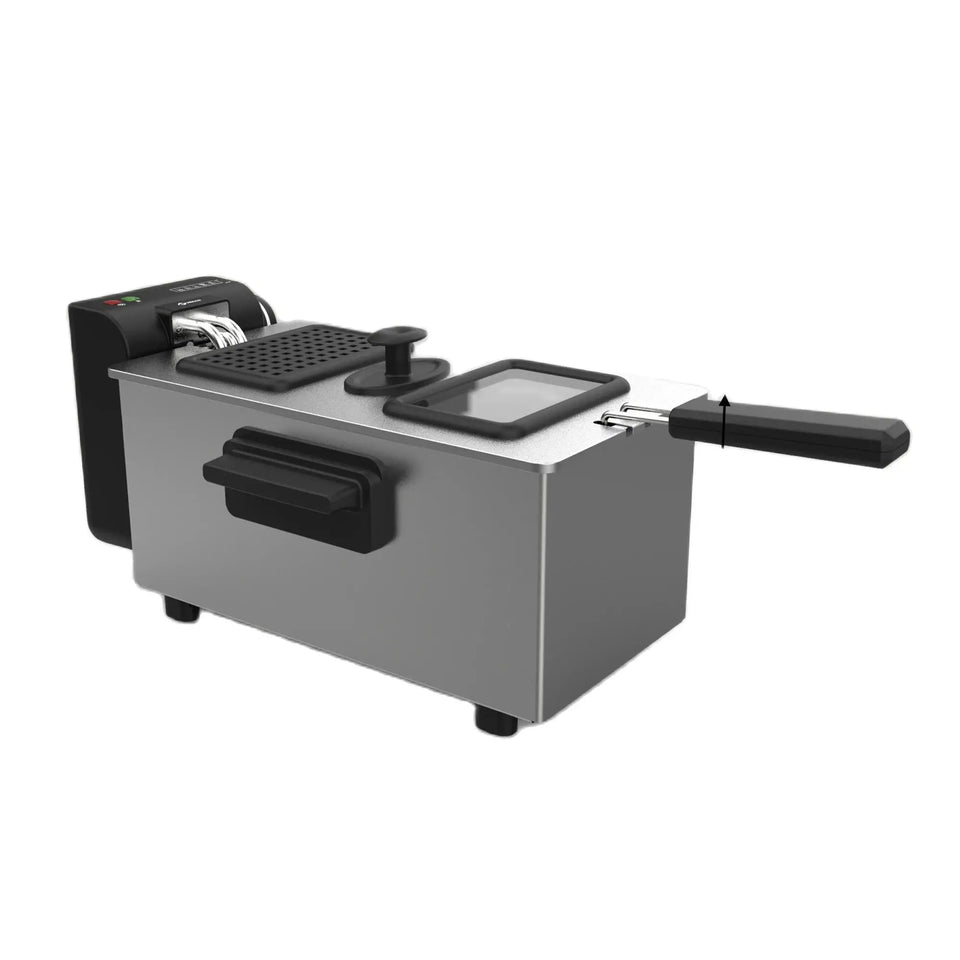 M Minca 3L Electric Deep Fryer with Hooked Fry Basket - 1500W Stainless Steel & Enamel Inner Pot, Adjustable Temperature Control