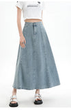 Long Denim Skirt Women 2024 Spring Summer New Arrivals High Elastic Waist A Line Jeans Skirts Korean Fashion Casual Blue Skirts