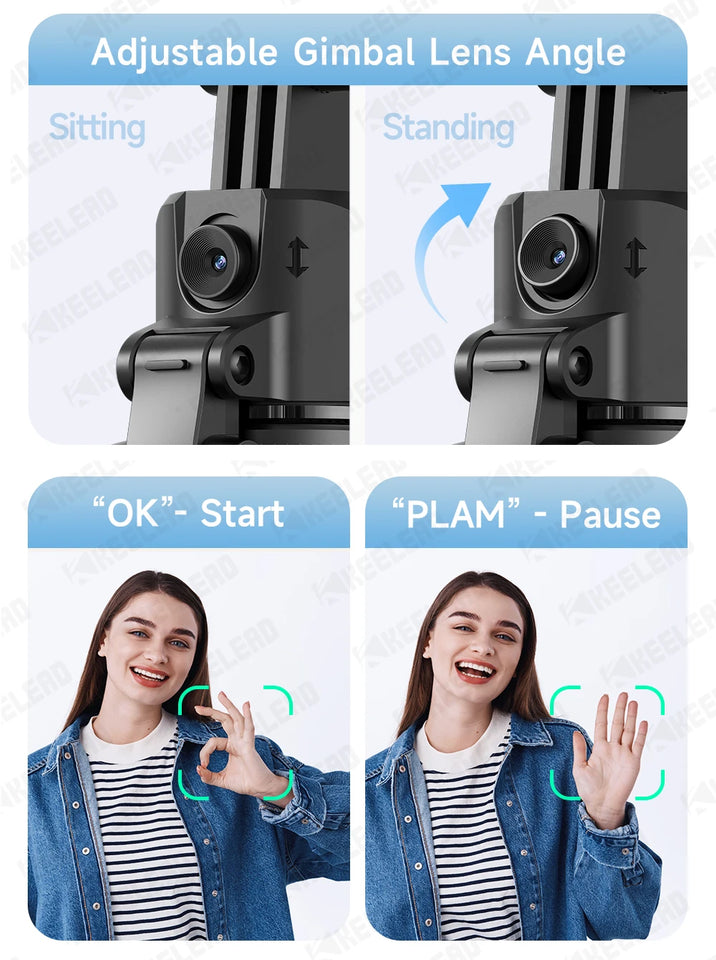 Tripod for Mobile Phone 360°Auto-Rotation Shooting C17 Quadrapod Selfie Stick Phone Stand AI Face Following, with Remote Control