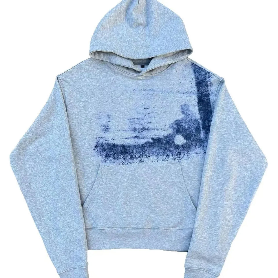 Grey Gothic Retro Pattern Printed Pullover Sweatshirt Men and Women American Hip Hop Fashion Jogger Casual Oversized Streetwear