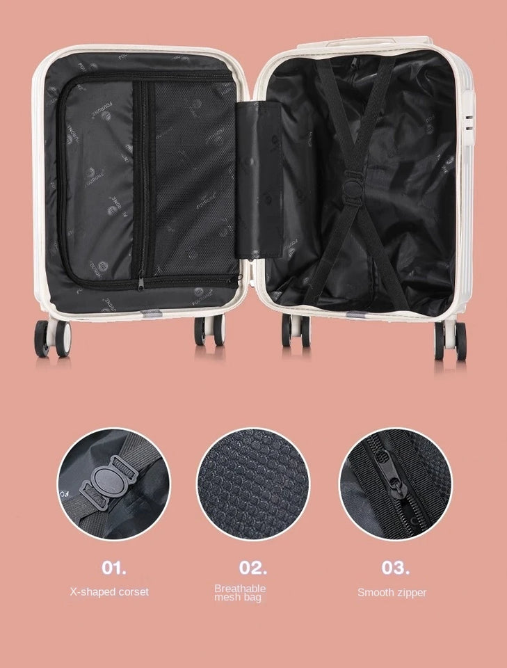 Multifunctional suitcase 18 inch small lightweight luggage with USB cup holder password suitcases 20" cabin carry-on travel bag