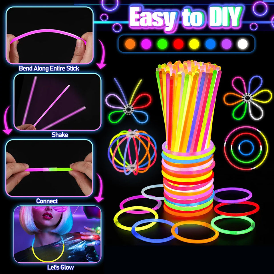 138pcs/Set Glowing Festival Party Kit - Includes 100 Glow Sticks, 12 Pairs of Neon Glasses, 20 Finger Lights, 6 Headbands, Chris