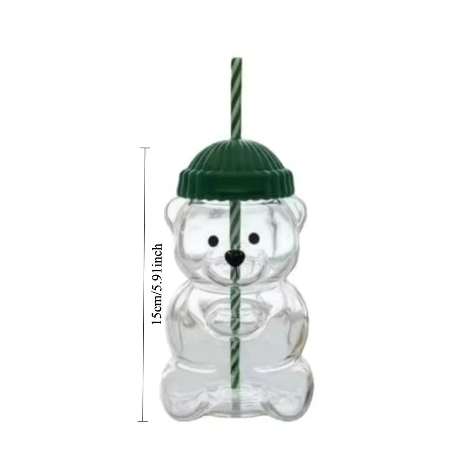2026 New 500ML Cute Bear Cup Durable and Convenient Coffee,  and Cocktail Beverage Utensils, Cute Bear Straw Glass ，plastic Cup