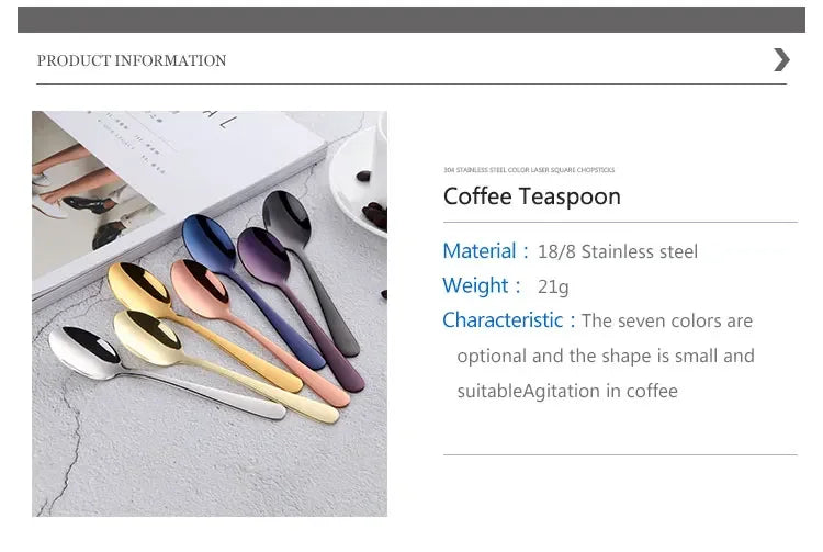 8 Colors Tea Spoons Stainless Steel Coffee Spoon High Quality Dessert Cake Fruit Spoons Gold Small Snack Scoop Dinnerware Tools