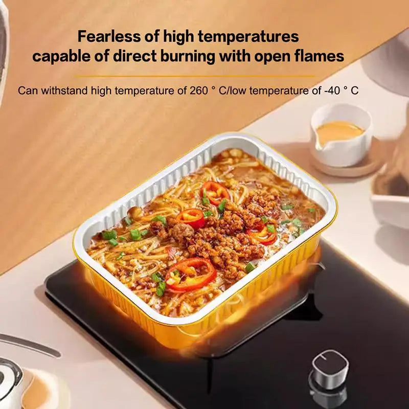Aluminum Foil Lunch Box Gold Sealed Disposable Takeaway Packaging Commercial Resistant Tin Paper Box With Lid