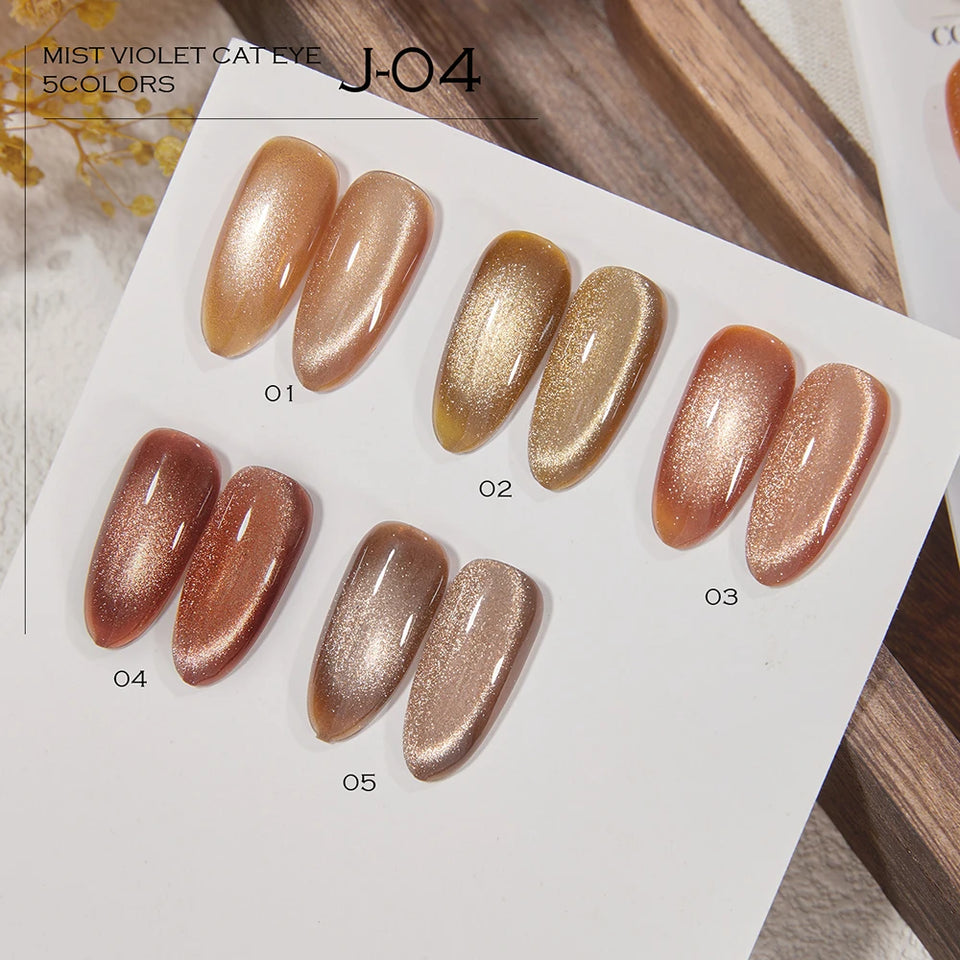 Vendeeni 5 Colors/Set Crystal Cat Eye Gel Nail Polish Semi Permanent Sparkling Magnetic UV LED Soak Off Gel Varnish With Display