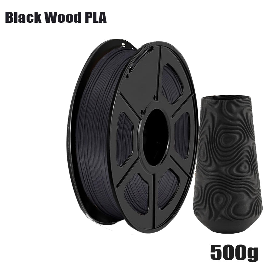Wood PLA Filament 1.75mm Beginner Bundle,  Individually Vacuum Packed, 250g/500g/1000g Spool, Black wood +Walnut+Logs+cyan wood