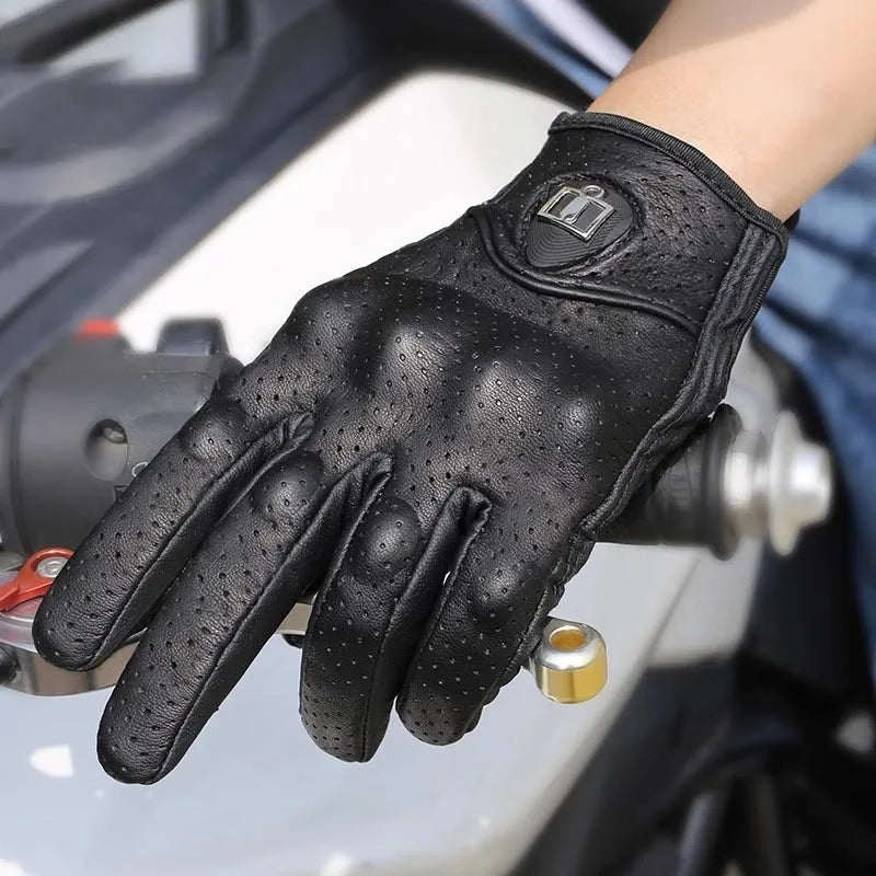 Retro Perforated Real Leather Motorcycle Gloves Moto Waterproof Gloves Motorcycle Protective Gears Motocross Gloves gift