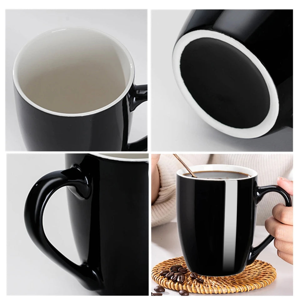 1 Pack Coffee Mug Ceramic Coffee Cups Ceramic 350ml Large Coffee Mug for Latte Tea Cappuccino Cocoa-Microwavable Black Red Cup