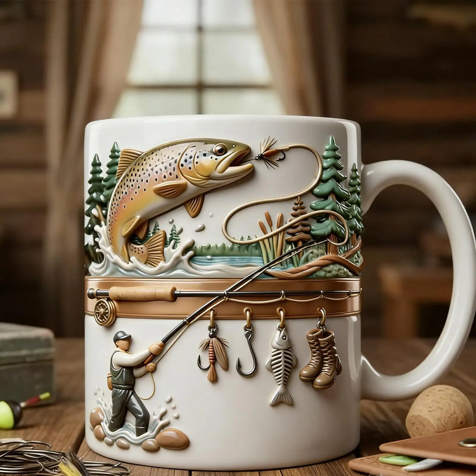 350ml Ceramic Fishing Mug Funny Novelty Drinkware Fisherman Coffee Mug for Cold Weather Outdoor Fishing Camping Hiking Picnic