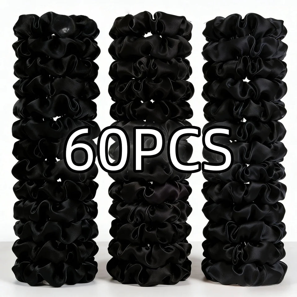 1/30/60/100pcs bulk satin scrunchies 100colors  women small 6.5cm headwear hair ties accessories casual cute black coffee