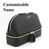 Personalized Cosmetic Bag Pu Leather Women Travel Makeup Bag with Jewelry Organizer Case 2 in 1 Ladies Travel Clutch Pouch