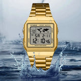 SYNOKE Stainless Steel watchband Chrono Sport Watches Men Back Light Display Digital Wristwatch Waterproof plastic watch case