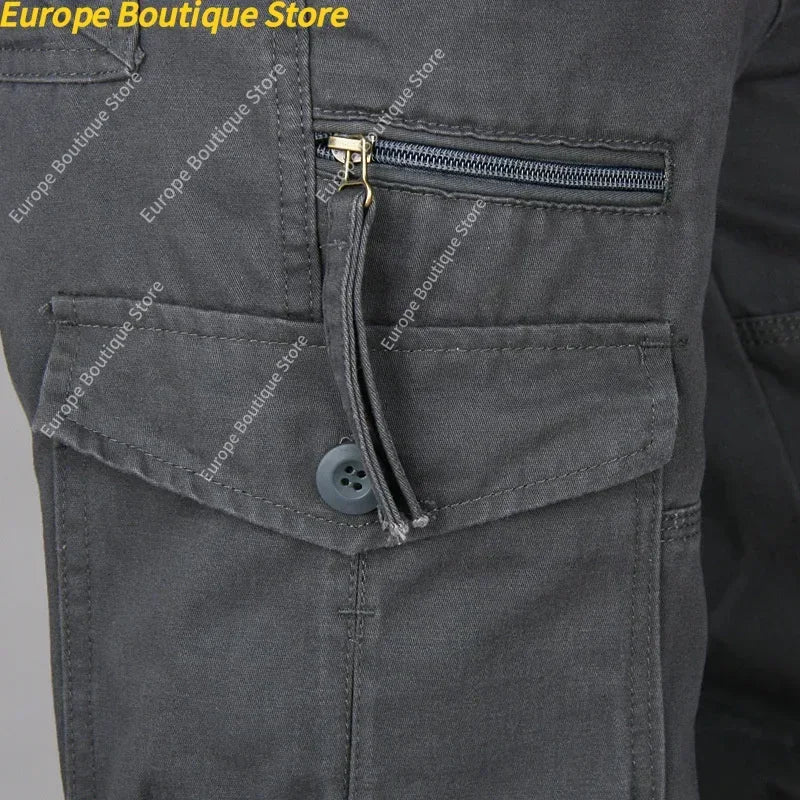 Camping Hiking Pants Men Cargo   Cotton Overalls Straight  Trousers Multi-Pocket Baggy  Slacks Pants