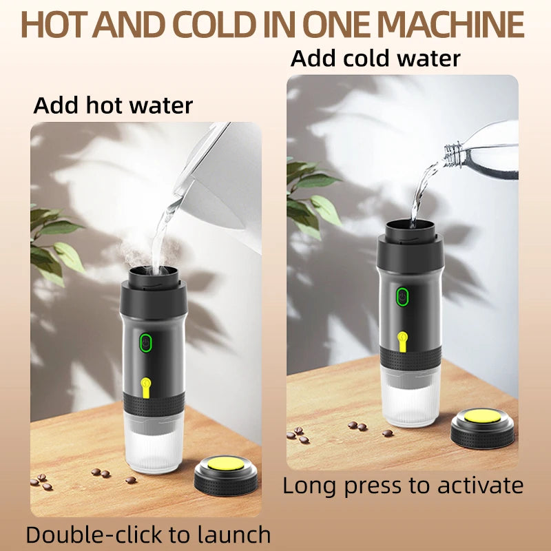 60ml portable electric wireless heating coffee machine suitable for coffee capsule/powder car travel and family camping travel